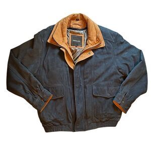 Vintage Excelled Leather Navy Tan Oversized Bomber Jacket Thinsulate Lining L